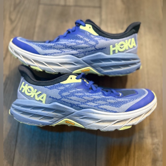 Hoka Speedgoat 5 Trail Running Shoes Blue Yellow Vibram Womens 9B